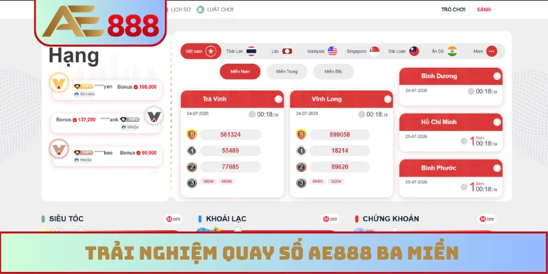Trải nghiệm quay số AE888 ba miền