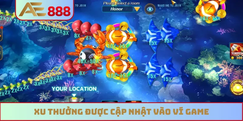 Xu thưởng được cập nhật vào ví game